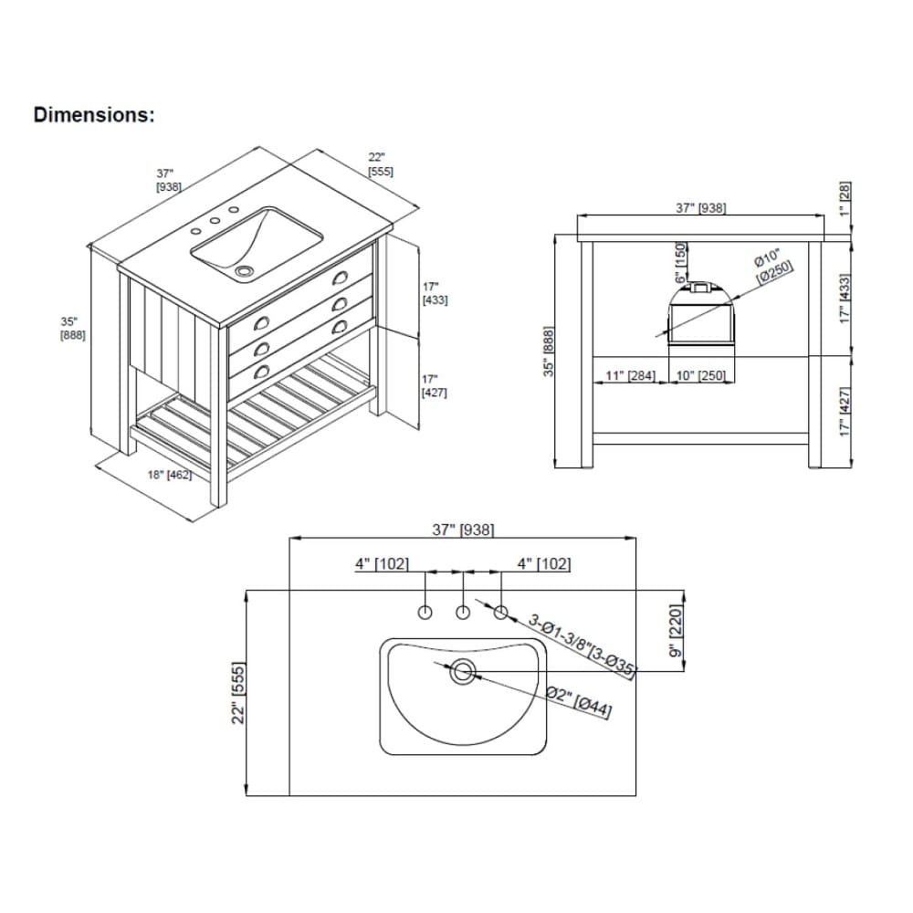 Meuble-lavabo de salle de bain simple Monterey 37 de style farmhouse avec plan de travail
