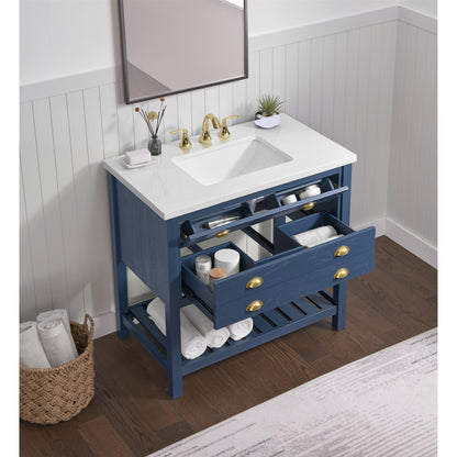 Meuble-lavabo de salle de bain simple Monterey 37 de style farmhouse avec plan de travail