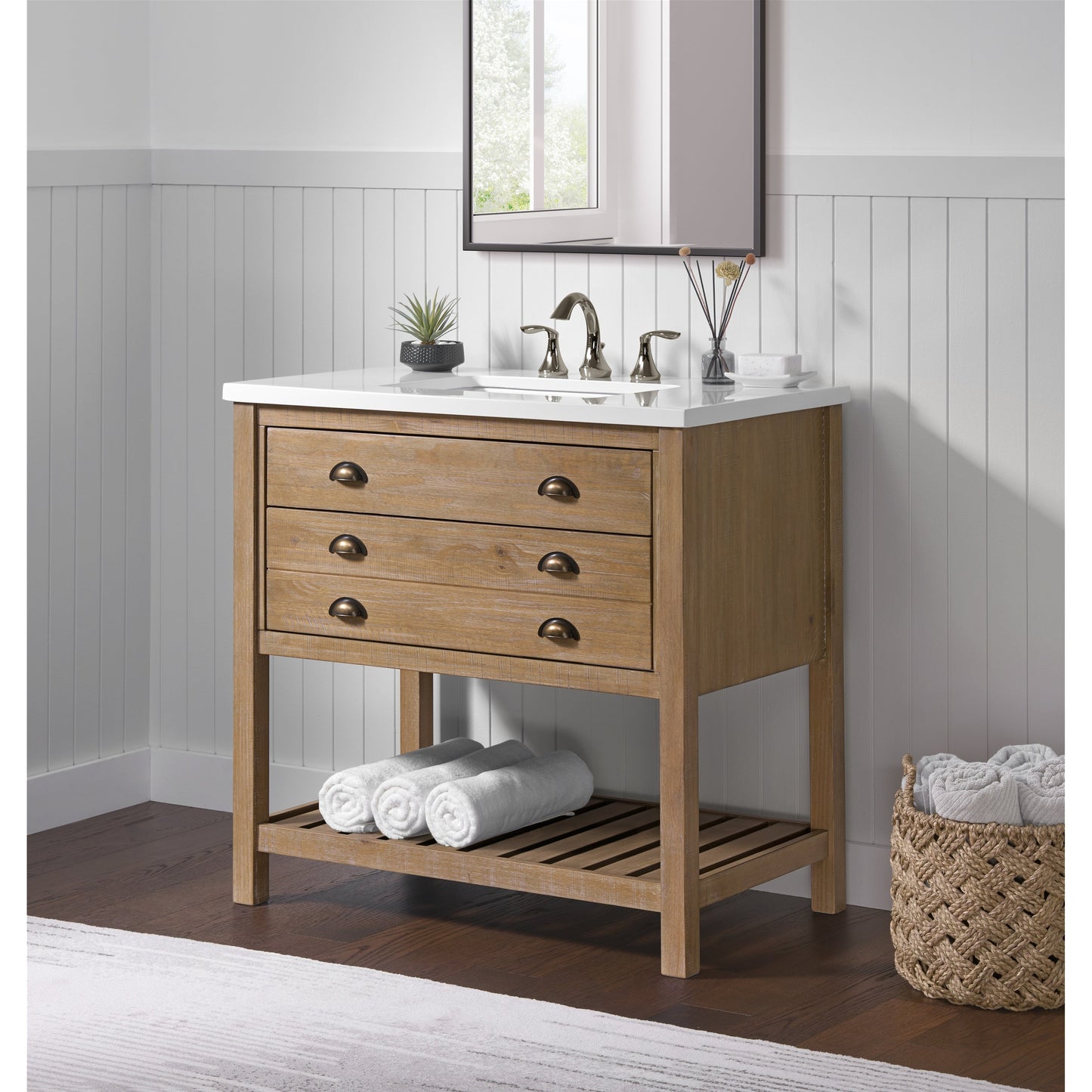 Meuble-lavabo de salle de bain simple Monterey 37 de style farmhouse avec plan de travail