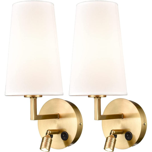 Ensemble de 2 appliques murales Morbihan, lampes murales en tissu avec port USB et interrupteur.