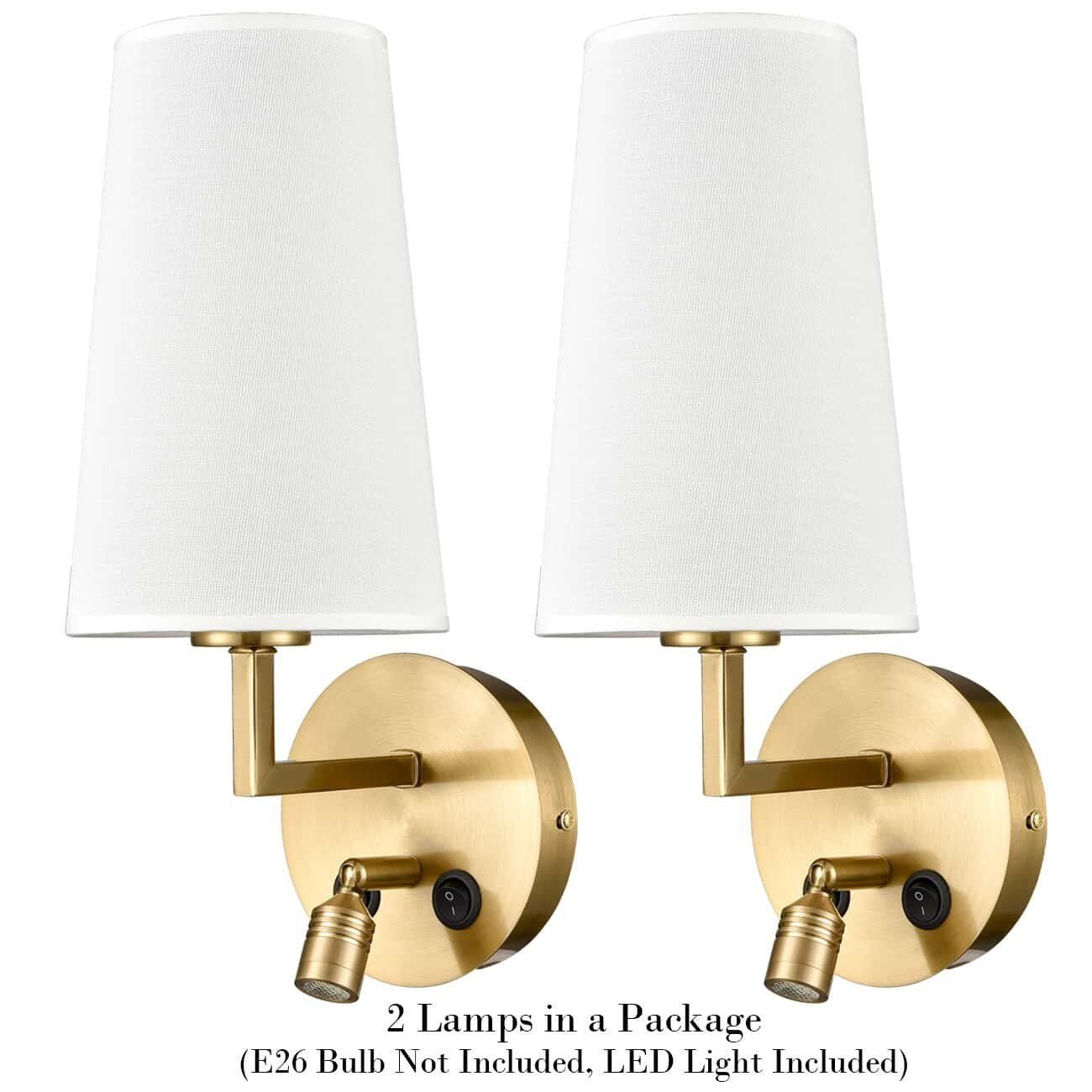 Ensemble de 2 appliques murales Morbihan, lampes murales en tissu avec port USB et interrupteur.