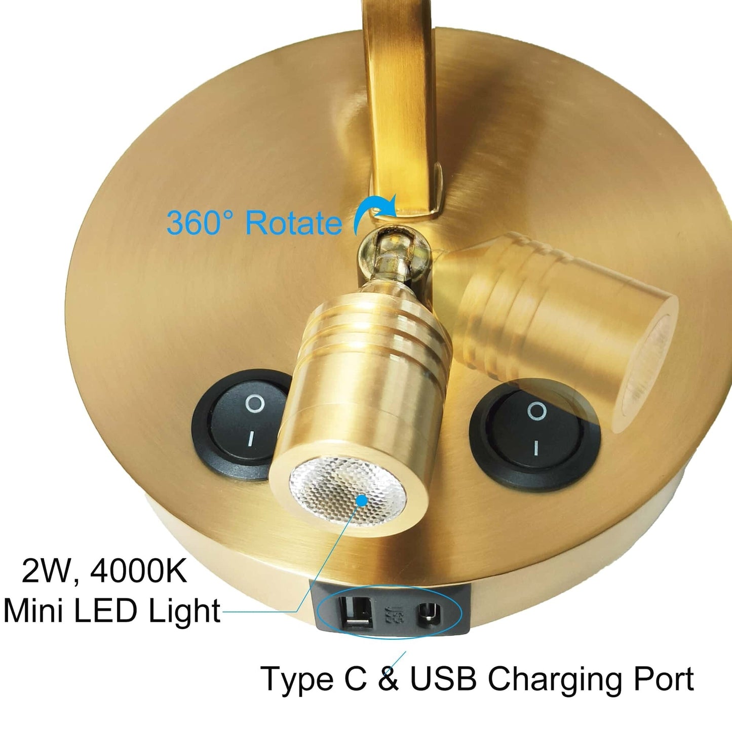Ensemble de 2 appliques murales Morbihan, lampes murales en tissu avec port USB et interrupteur.