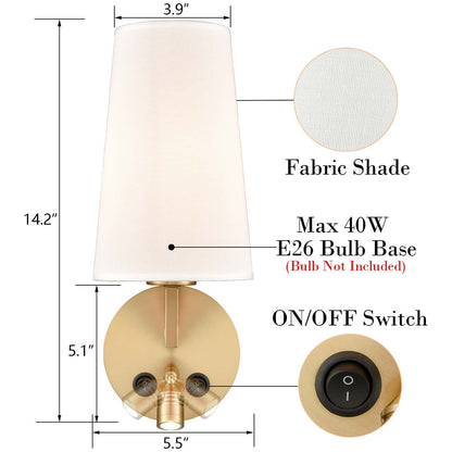 Ensemble de 2 appliques murales Morbihan, lampes murales en tissu avec port USB et interrupteur.