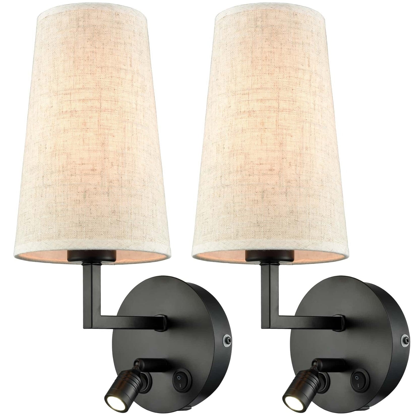 Ensemble de 2 appliques murales Morbihan, lampes murales en tissu avec port USB et interrupteur.