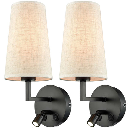 Ensemble de 2 appliques murales Morbihan, lampes murales en tissu avec port USB et interrupteur.