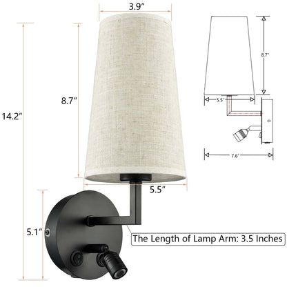 Ensemble de 2 appliques murales Morbihan, lampes murales en tissu avec port USB et interrupteur.