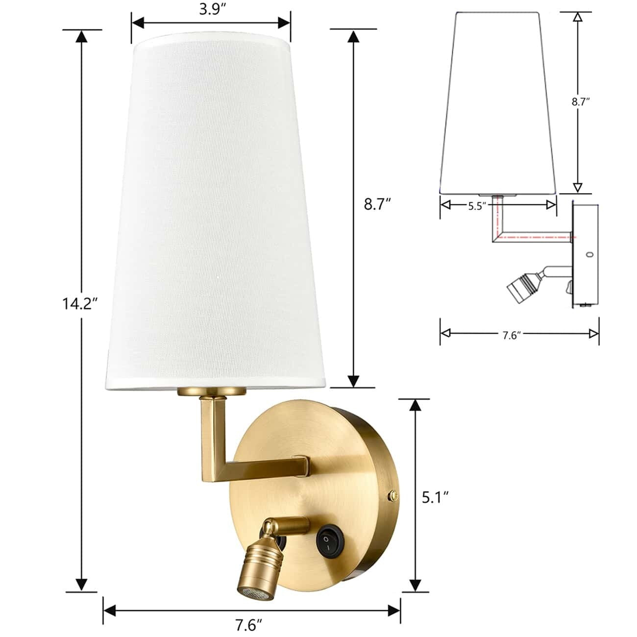 Ensemble de 2 appliques murales Morbihan, lampes murales en tissu avec port USB et interrupteur.