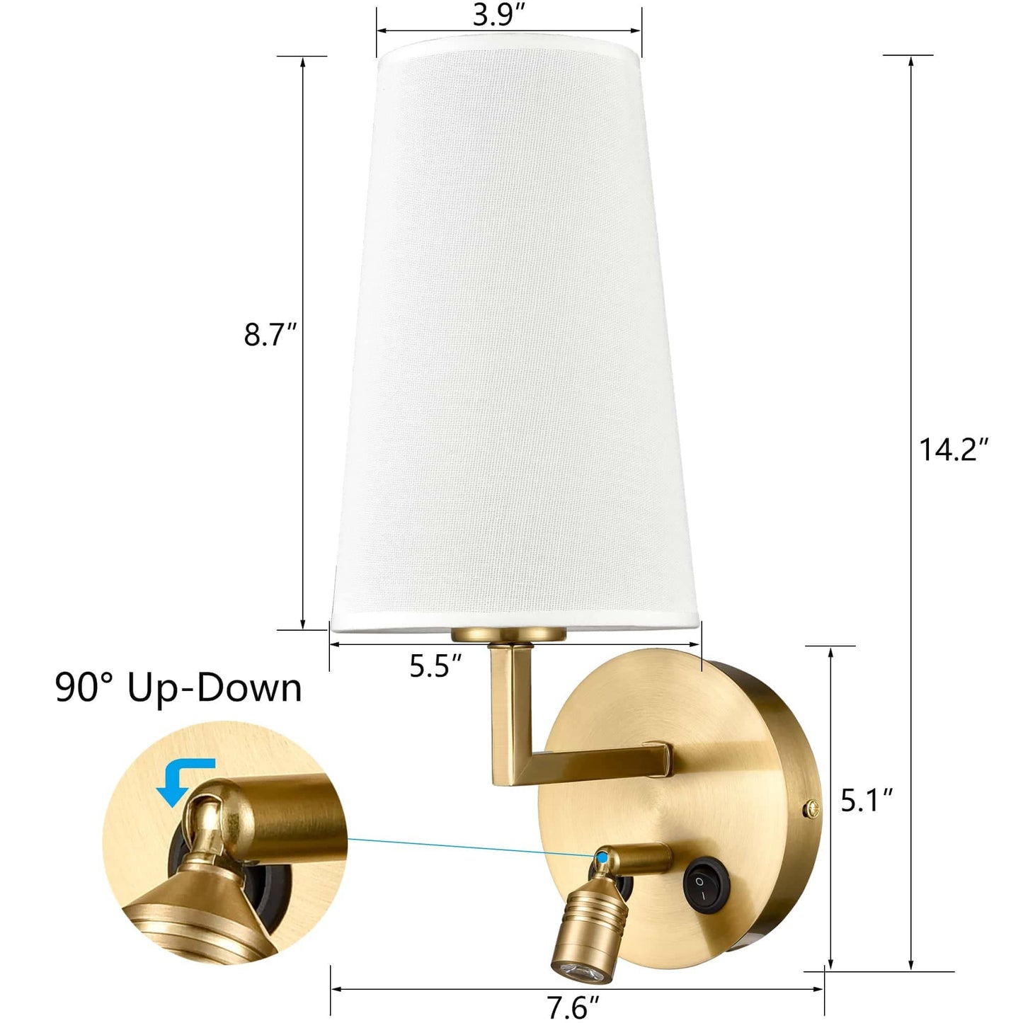Ensemble de 2 appliques murales Morbihan, lampes murales en tissu avec port USB et interrupteur.