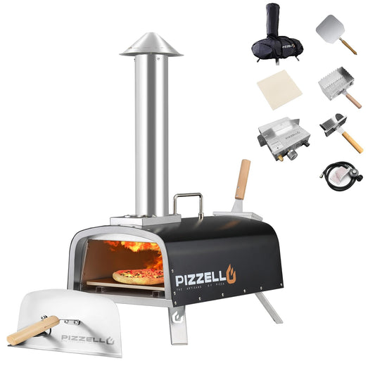 Four à pizza extérieur multi-combustible, cuiseur à pizza sur pierre avec brûleur à gaz et foyer à bois - 12 pouces