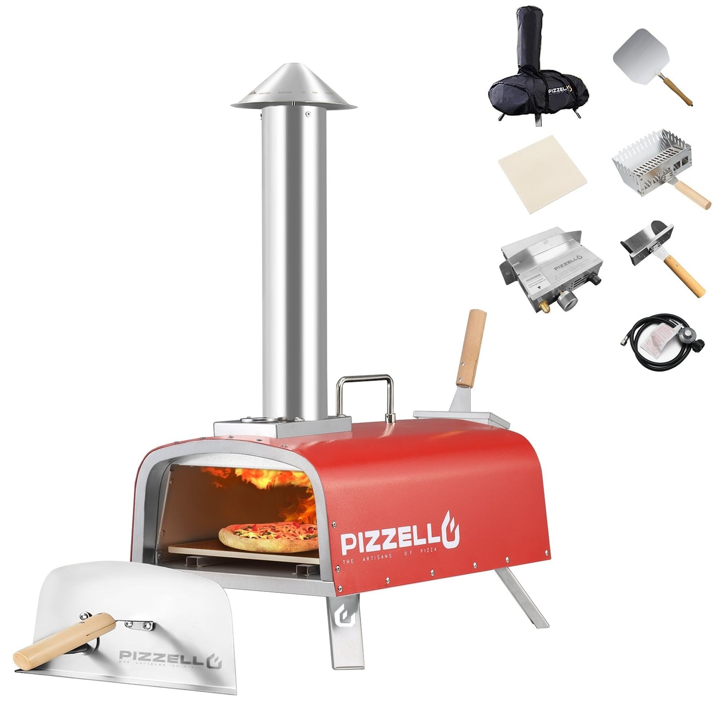 Four à pizza extérieur multi-combustible, cuiseur à pizza sur pierre avec brûleur à gaz et foyer à bois - 12 pouces