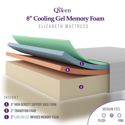 Matelas NapQueen Elizabeth 8 en mousse à mémoire de forme avec gel de refroidissement