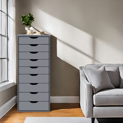 Armoire étroite en bois à 9 tiroirs avec coulisses à glissement fluide et étagère de rangement supérieure.
