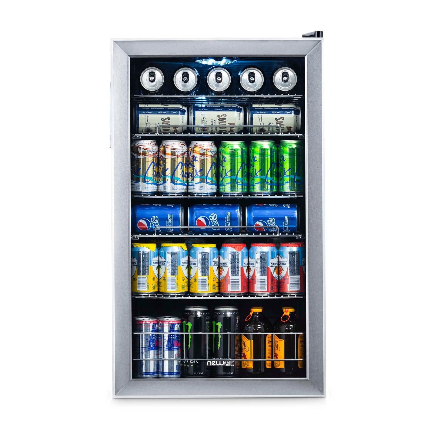 Réfrigérateur à boissons Newair, capacité de 126 canettes, mini réfrigérateur avec porte en verre et étagères réglables, en acier inoxydable