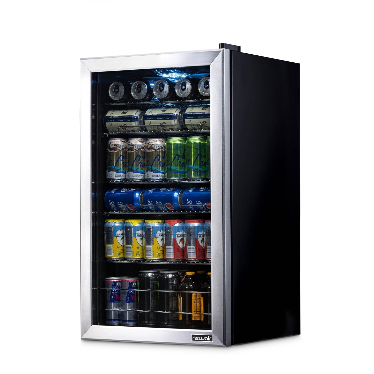Réfrigérateur à boissons Newair, capacité de 126 canettes, mini réfrigérateur avec porte en verre et étagères réglables, en acier inoxydable