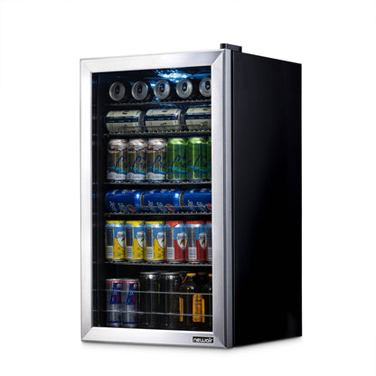 Réfrigérateur à boissons Newair, capacité de 126 canettes, mini réfrigérateur avec porte en verre et étagères réglables, en acier inoxydable