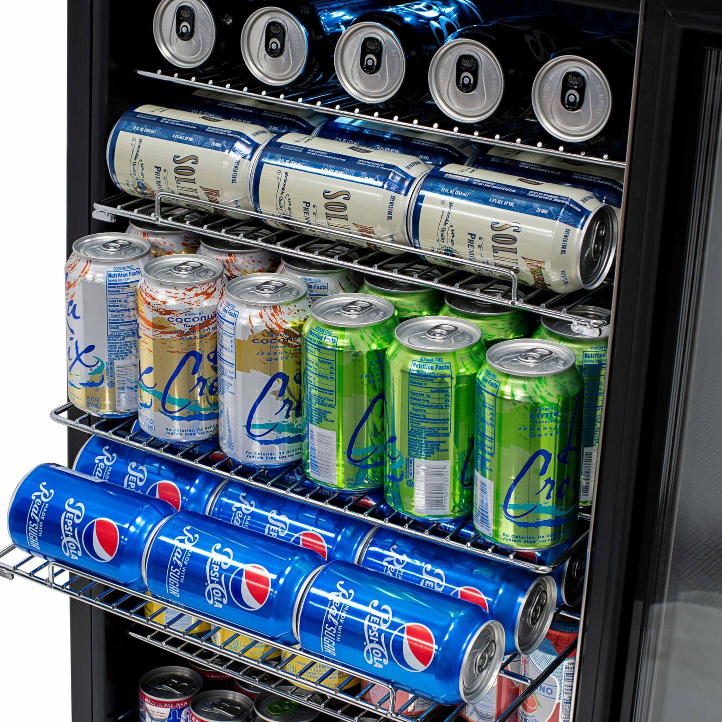 Réfrigérateur à boissons Newair, capacité de 126 canettes, mini réfrigérateur avec porte en verre et étagères réglables, en acier inoxydable