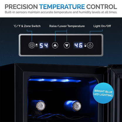 Cave à vin Newair Shadow-T Series, 18 bouteilles, double zone de température, autoportante, thermoélectrique, contrôle numérique.
