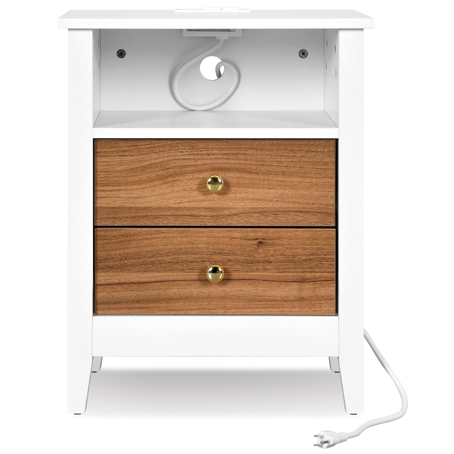 Ensemble de 2 tables de chevet avec station de recharge, table d'appoint avec 2 tiroirs, ports USB et prises électriques, pour lit.