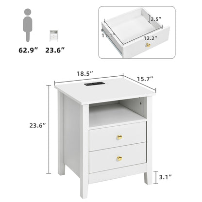Ensemble de 2 tables de chevet avec station de recharge, table d'appoint avec 2 tiroirs, ports USB et prises électriques, pour lit.