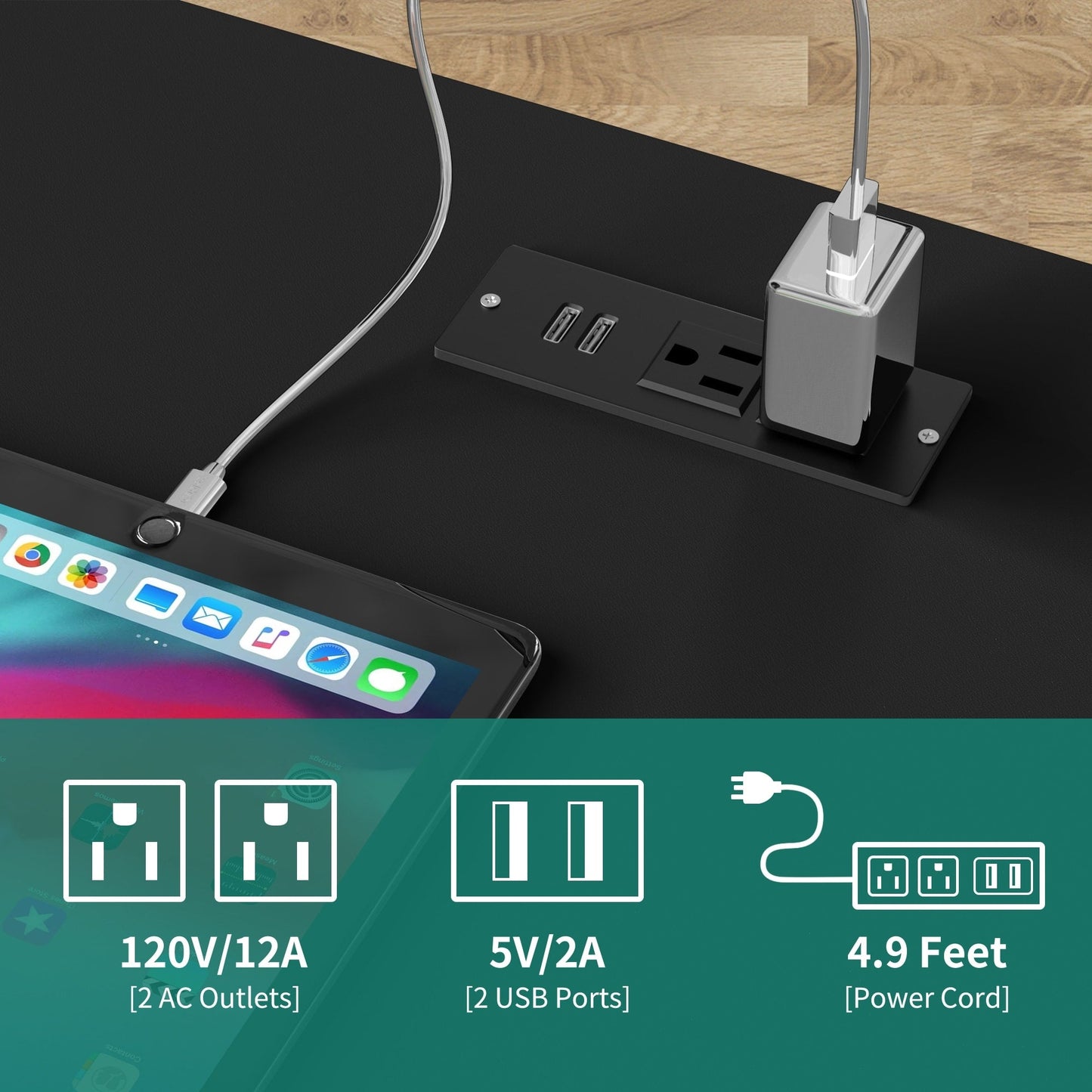 Ensemble de 2 tables de chevet avec station de recharge, table d'appoint avec 2 tiroirs, ports USB et prises électriques, pour lit.