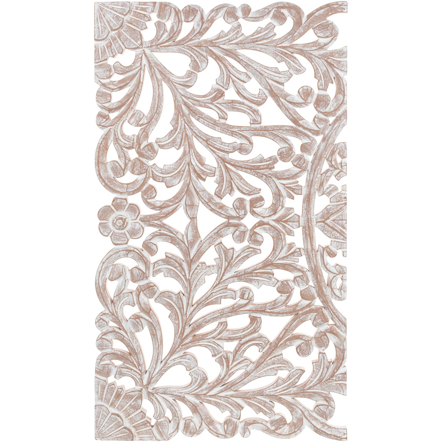 Norma - Tableau mural en bois naturel sculpté à la main, motif floral, 3 panneaux, 122 x 71 cm (48x28 pouces)