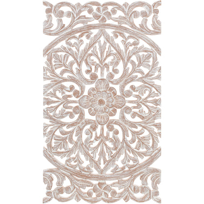 Norma - Tableau mural en bois naturel sculpté à la main, motif floral, 3 panneaux, 122 x 71 cm (48x28 pouces)