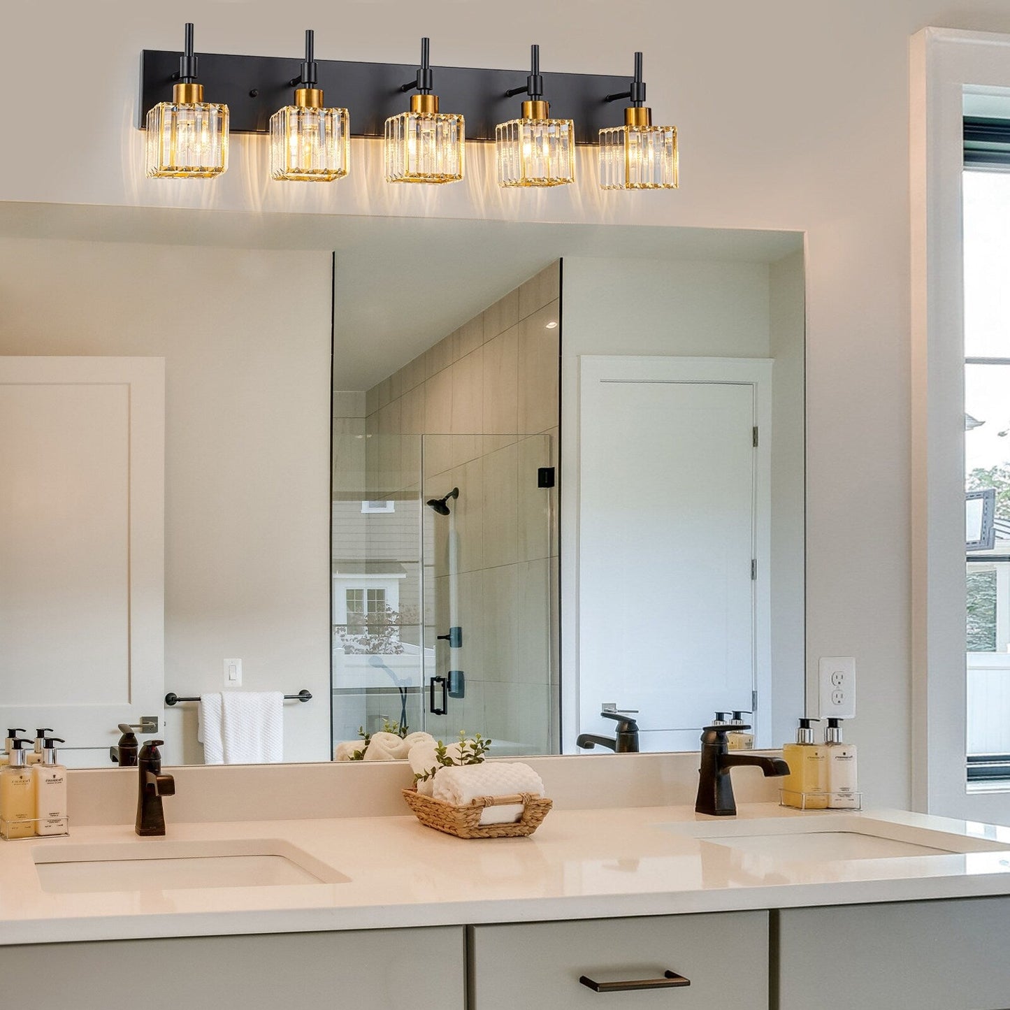 Ora Lustre de salle de bain moderne à cristaux, à intensité variable, pour miroir, éclairage de vanité glamour