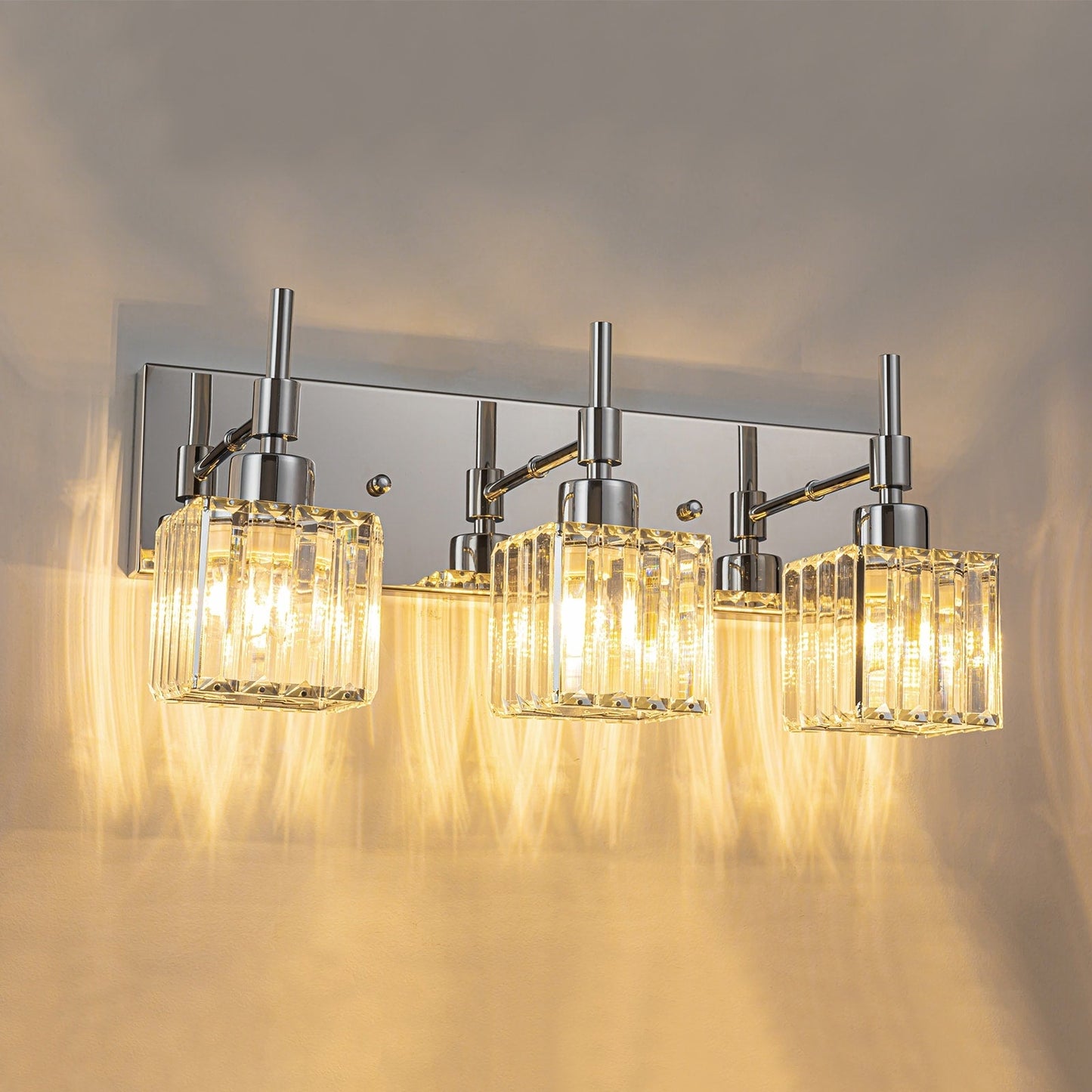 Ora Lustre de salle de bain moderne à cristaux, à intensité variable, pour miroir, éclairage de vanité glamour