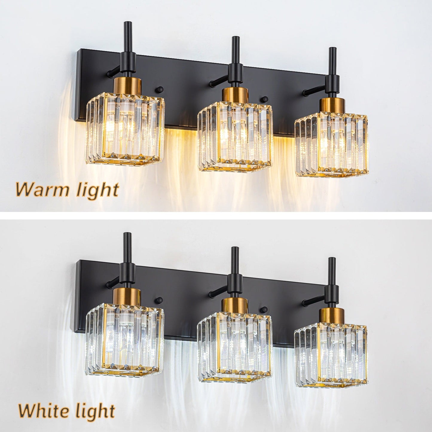 Ora Lustre de salle de bain moderne à cristaux, à intensité variable, pour miroir, éclairage de vanité glamour