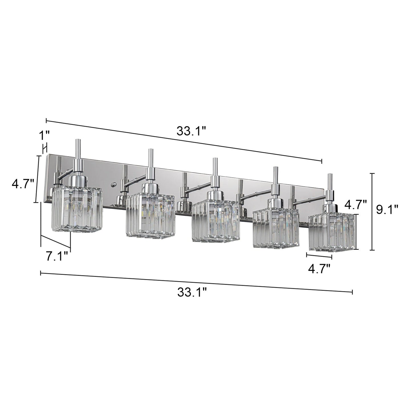 Ora Lustre de salle de bain moderne à cristaux, à intensité variable, pour miroir, éclairage de vanité glamour
