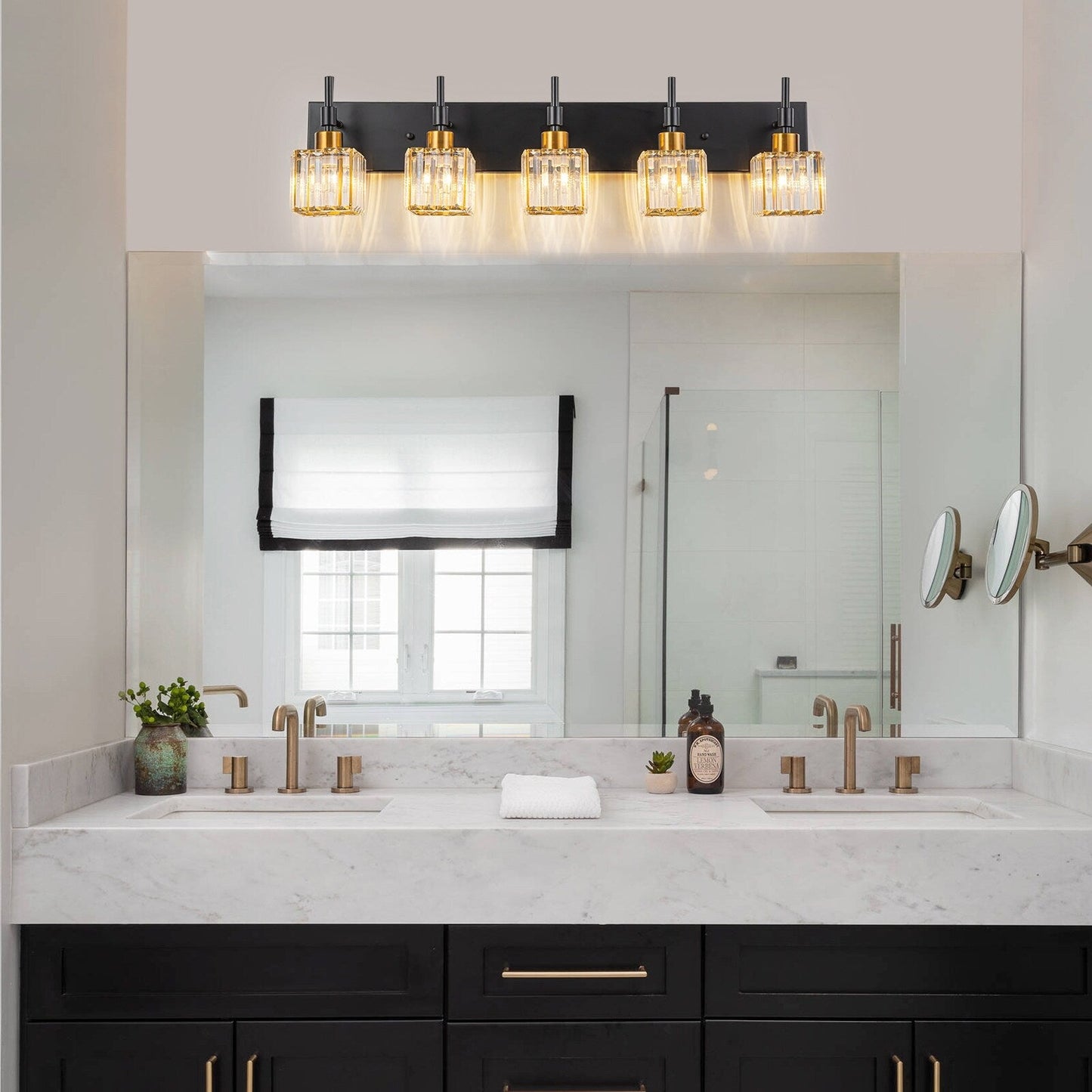 Ora Lustre de salle de bain moderne à cristaux, à intensité variable, pour miroir, éclairage de vanité glamour