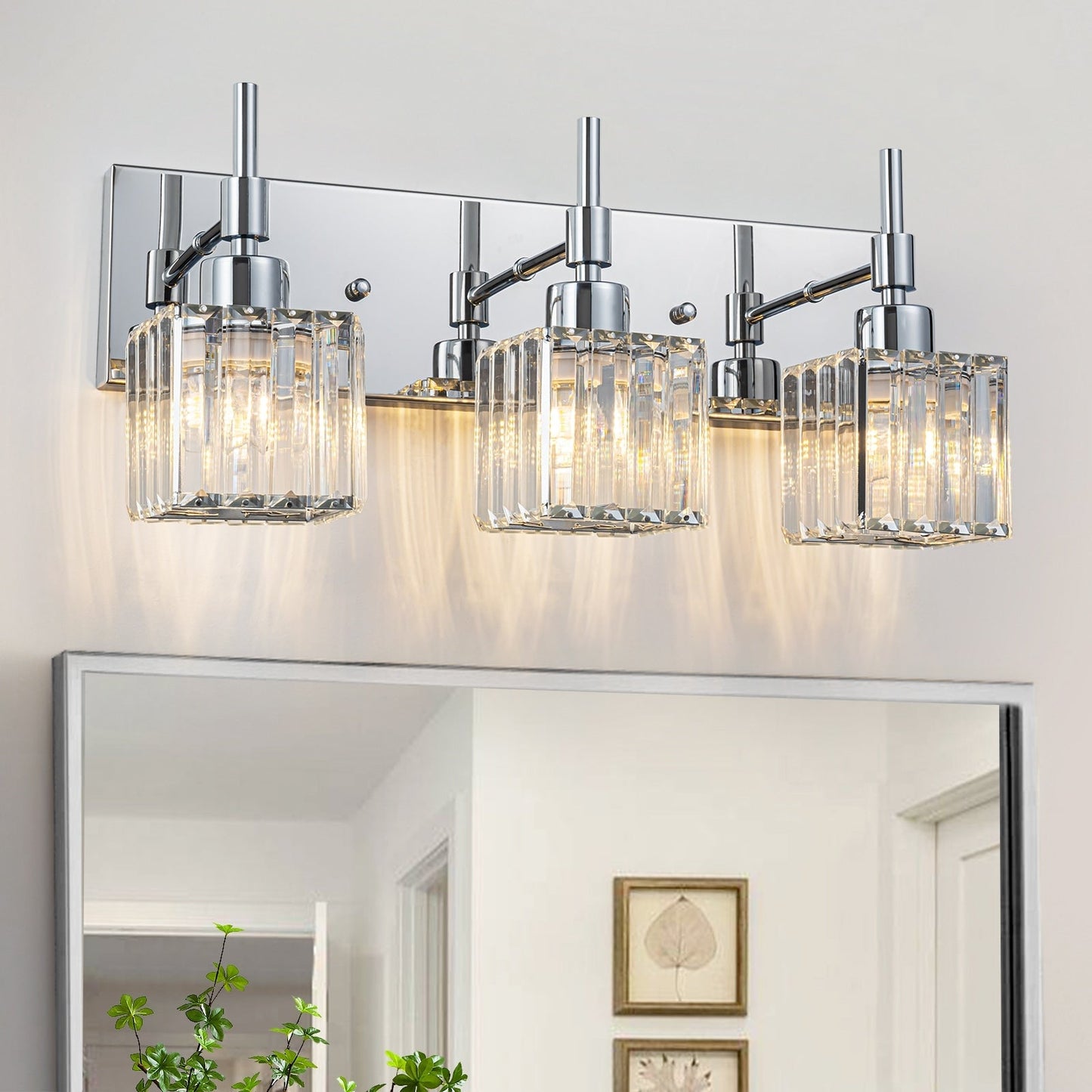 Ora Lustre de salle de bain moderne à cristaux, à intensité variable, pour miroir, éclairage de vanité glamour