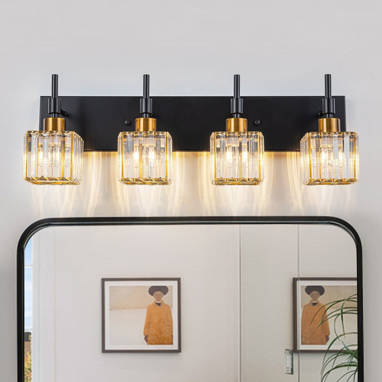 Ora Lustre de salle de bain moderne à cristaux, à intensité variable, pour miroir, éclairage de vanité glamour