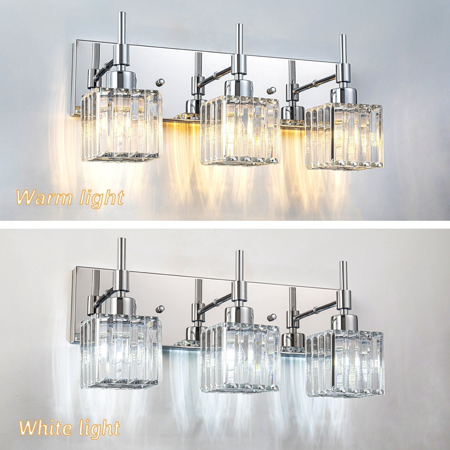 Ora Lustre de salle de bain moderne à cristaux, à intensité variable, pour miroir, éclairage de vanité glamour