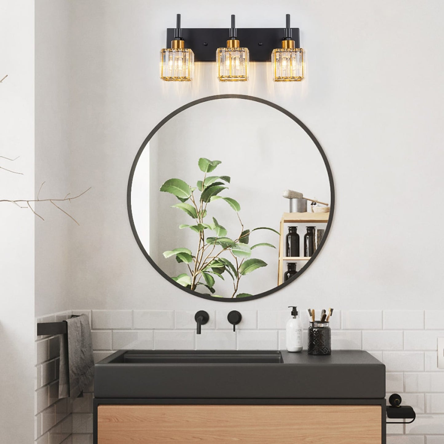 Ora Lustre de salle de bain moderne à cristaux, à intensité variable, pour miroir, éclairage de vanité glamour