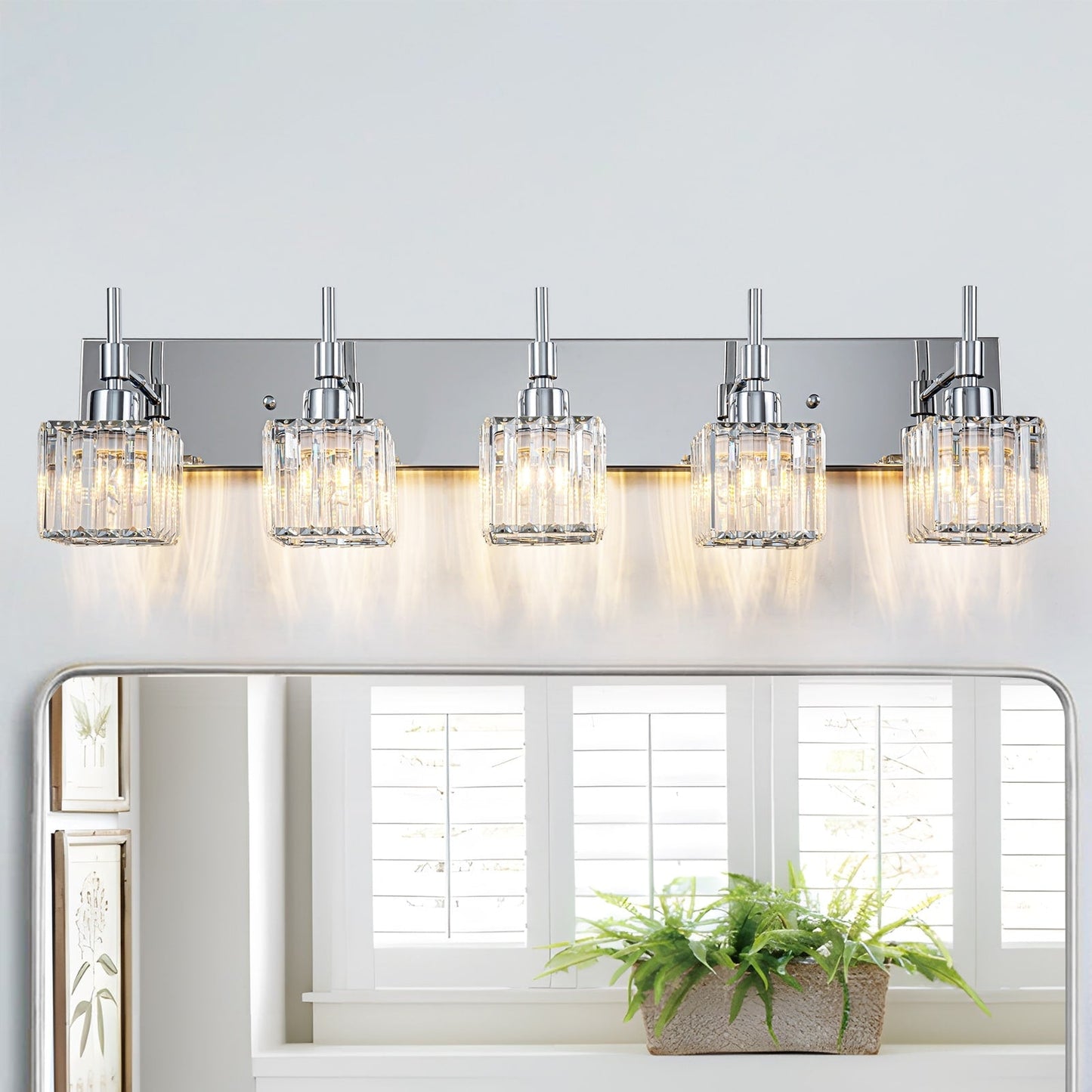 Ora Lustre de salle de bain moderne à cristaux, à intensité variable, pour miroir, éclairage de vanité glamour