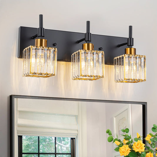 Ora Lustre de salle de bain moderne à cristaux, à intensité variable, pour miroir, éclairage de vanité glamour