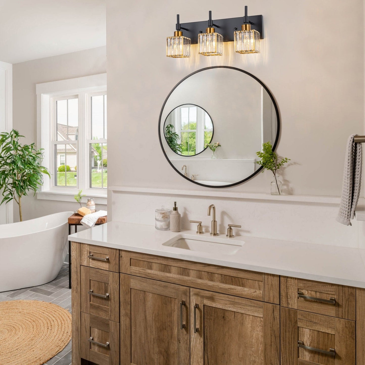 Ora Lustre de salle de bain moderne à cristaux, à intensité variable, pour miroir, éclairage de vanité glamour