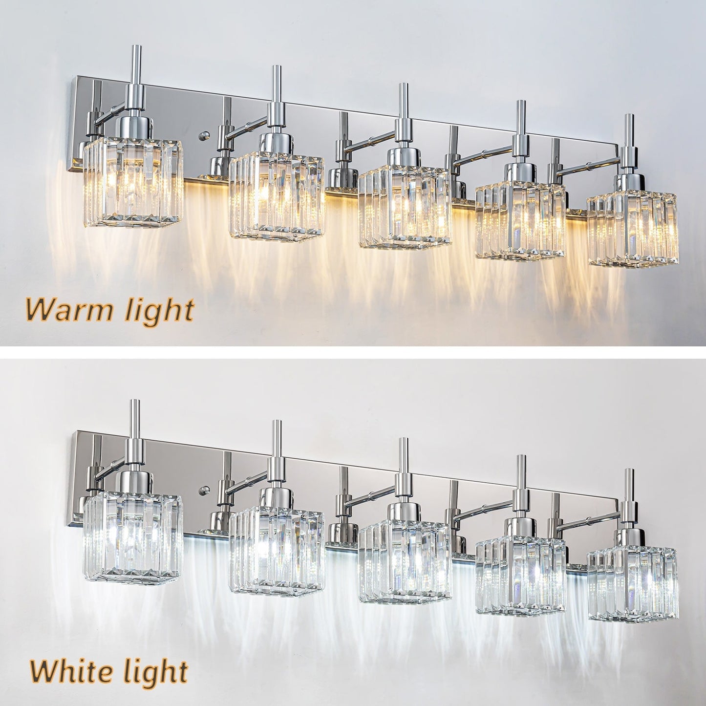 Ora Lustre de salle de bain moderne à cristaux, à intensité variable, pour miroir, éclairage de vanité glamour