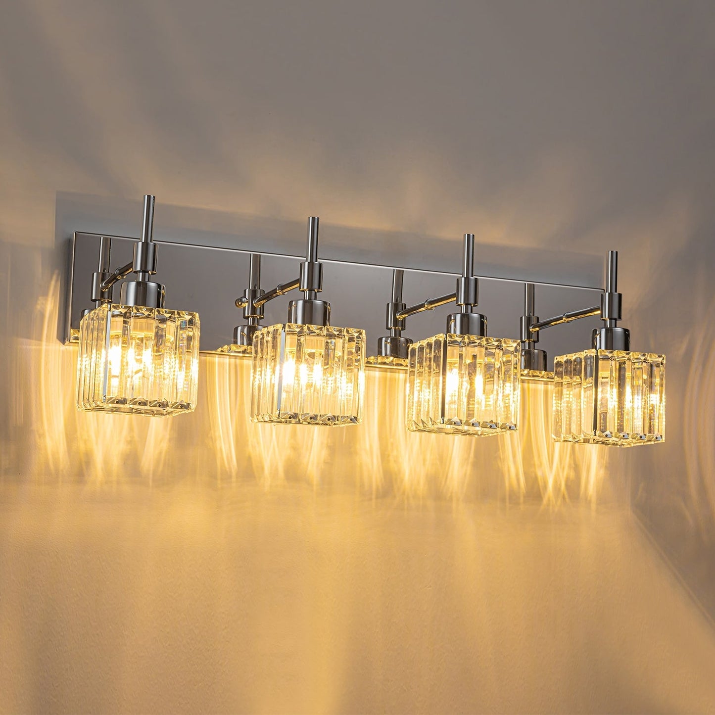 Ora Lustre de salle de bain moderne à cristaux, à intensité variable, pour miroir, éclairage de vanité glamour