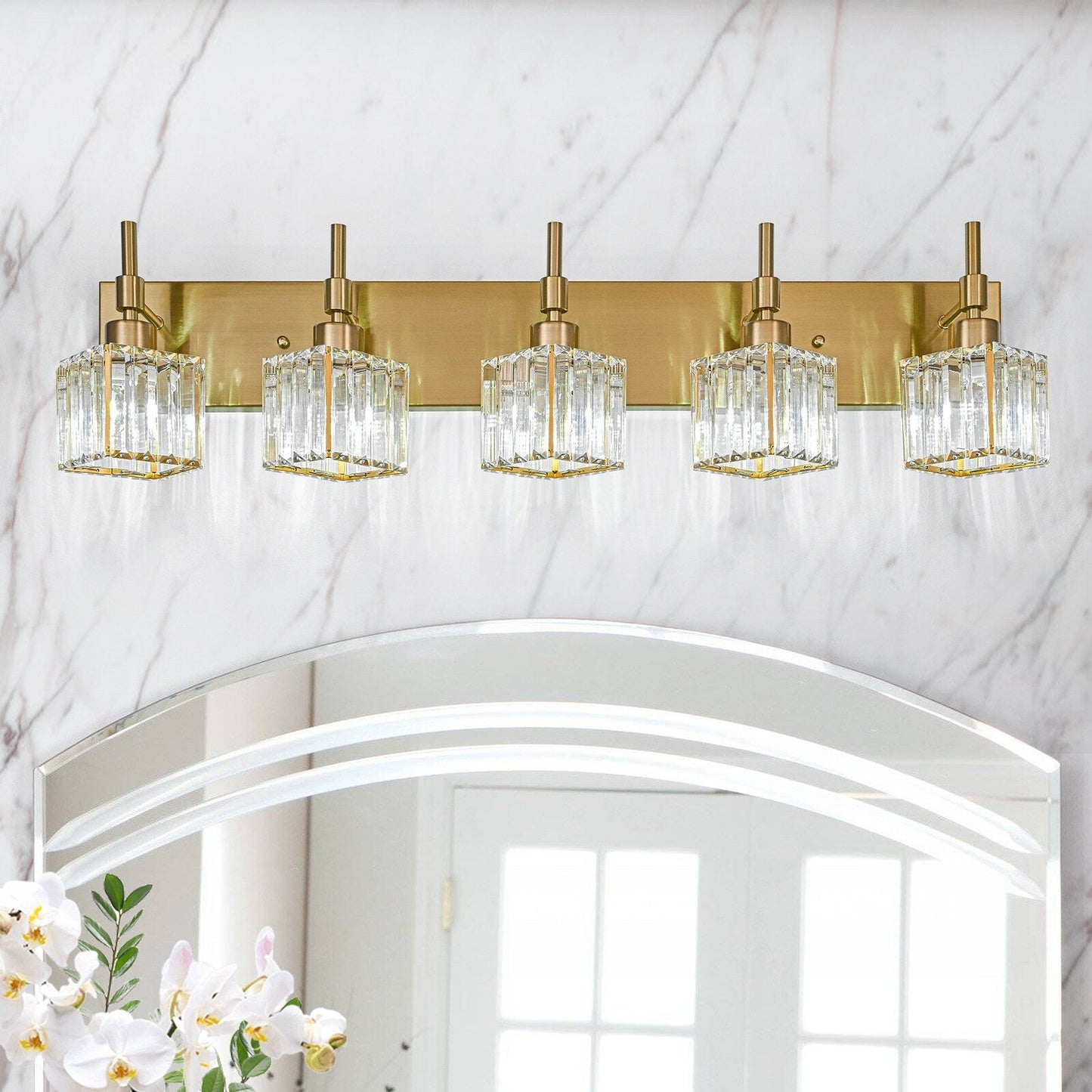 Ora Lustre de salle de bain moderne à cristaux, à intensité variable, pour miroir, éclairage de vanité glamour