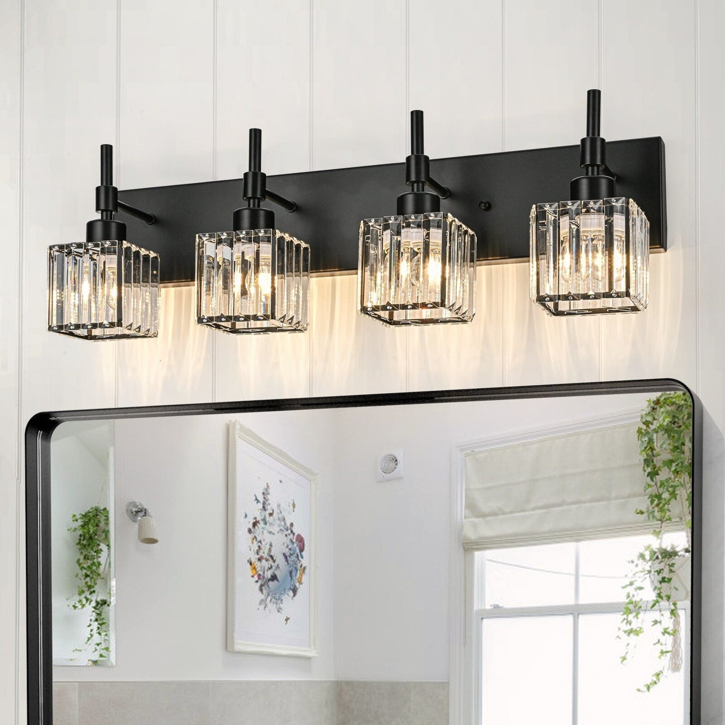 Ora Lustre de salle de bain moderne à cristaux, à intensité variable, pour miroir, éclairage de vanité glamour