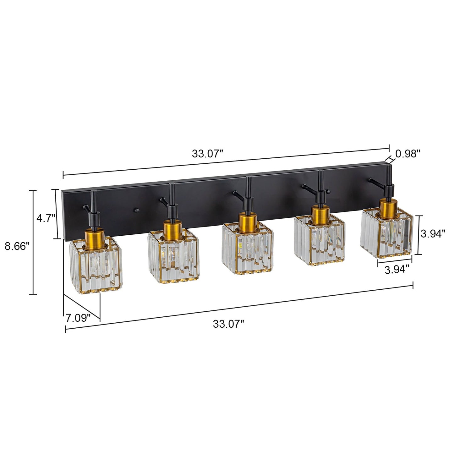 Ora Lustre de salle de bain moderne à cristaux, à intensité variable, pour miroir, éclairage de vanité glamour