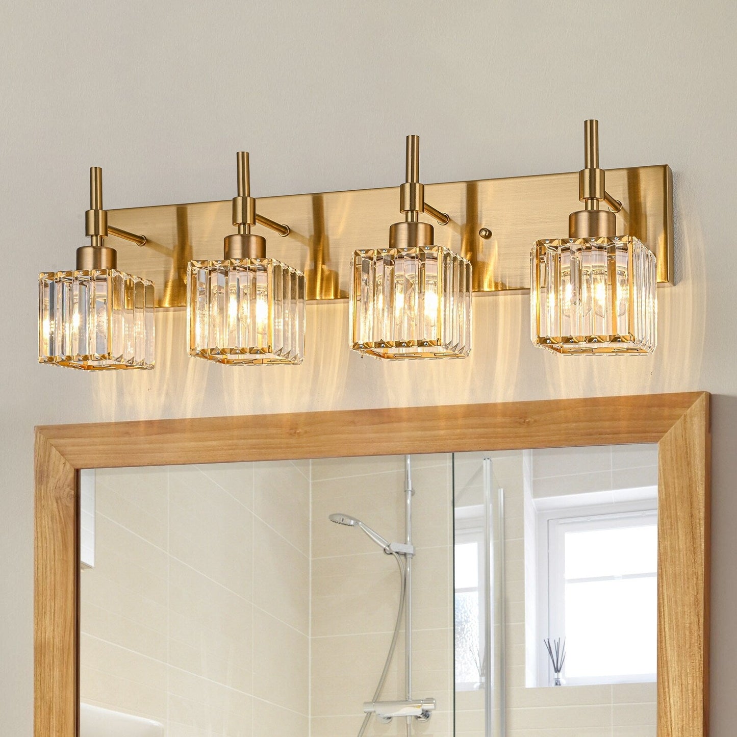Ora Lustre de salle de bain moderne à cristaux, à intensité variable, pour miroir, éclairage de vanité glamour