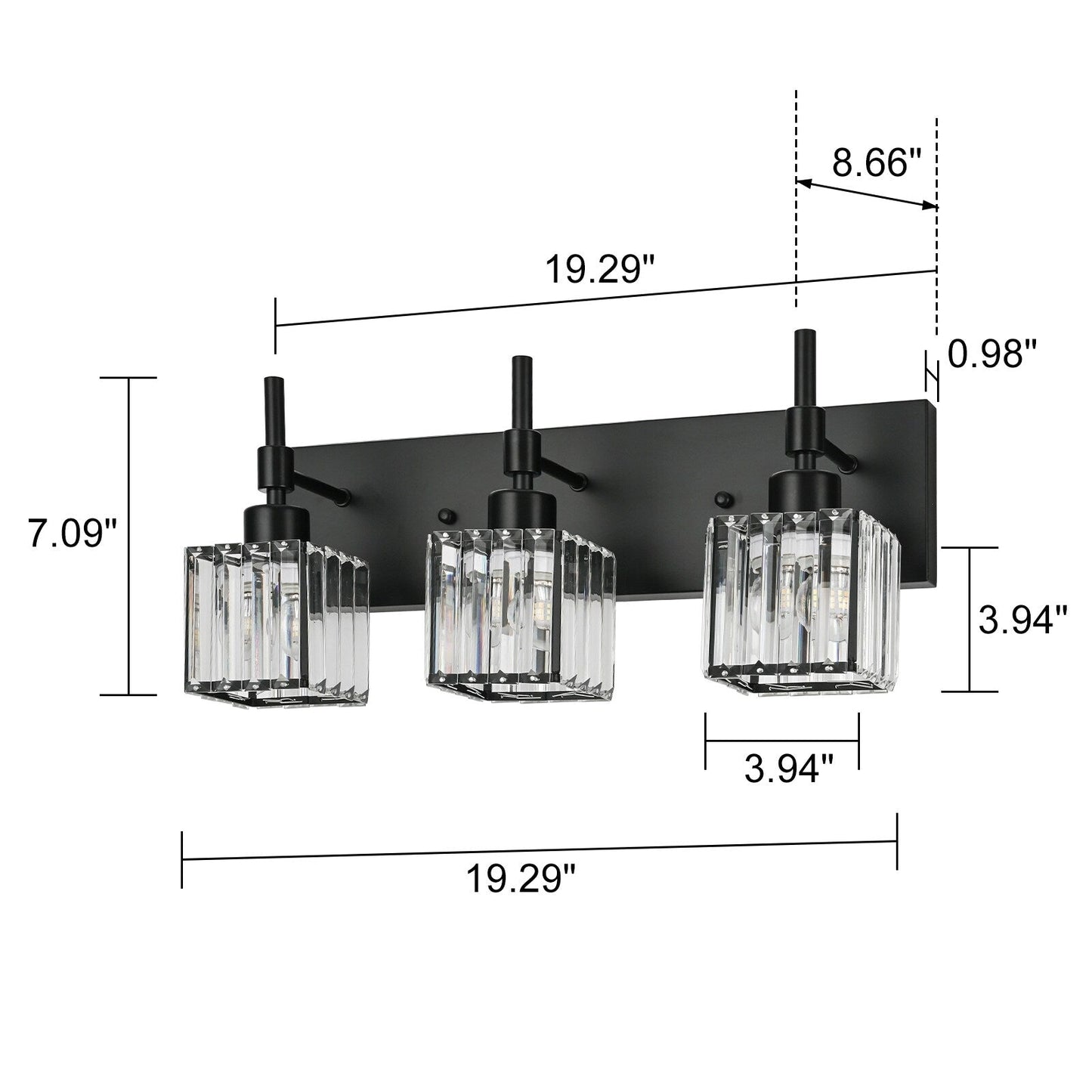 Ora Lustre de salle de bain moderne à cristaux, à intensité variable, pour miroir, éclairage de vanité glamour