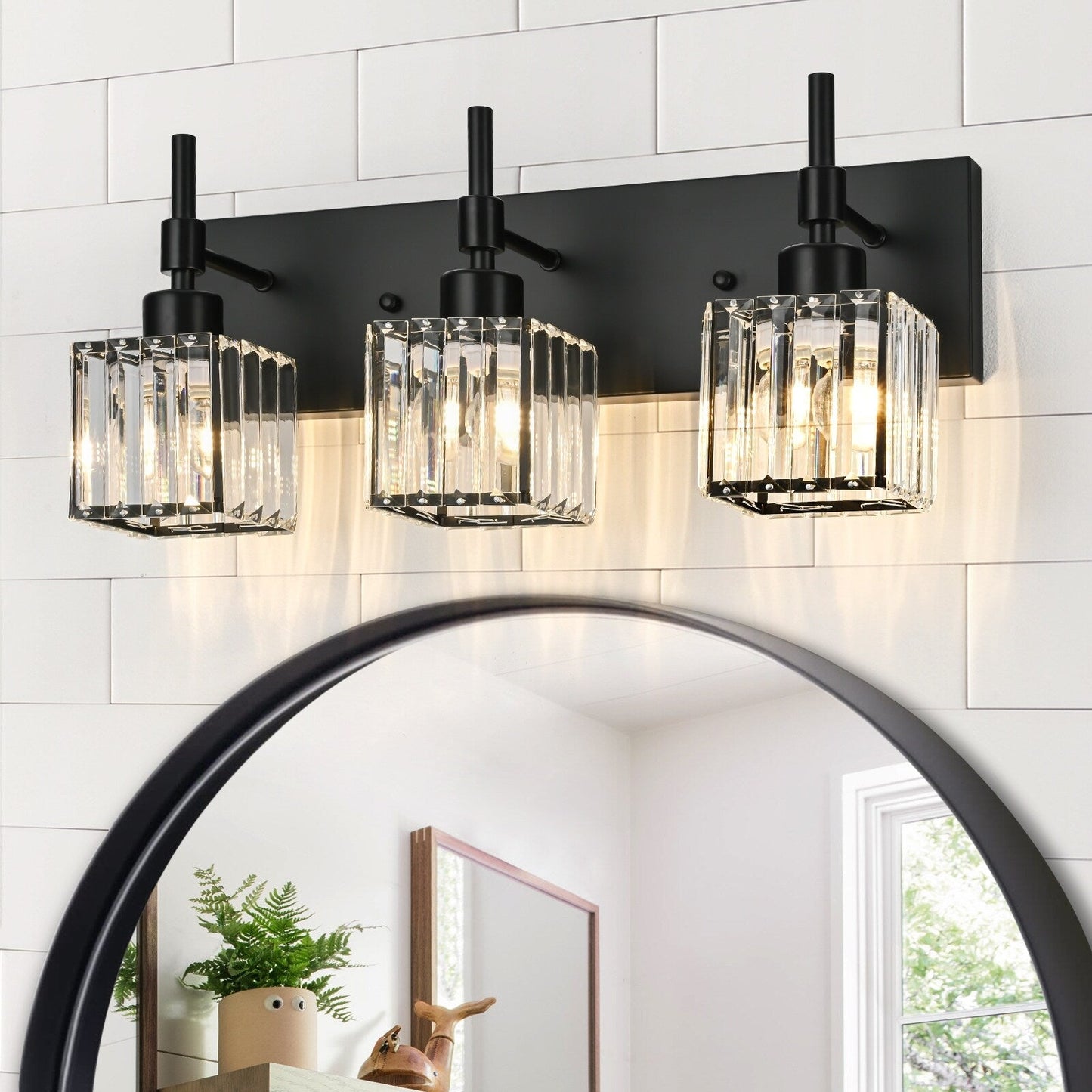 Ora Lustre de salle de bain moderne à cristaux, à intensité variable, pour miroir, éclairage de vanité glamour