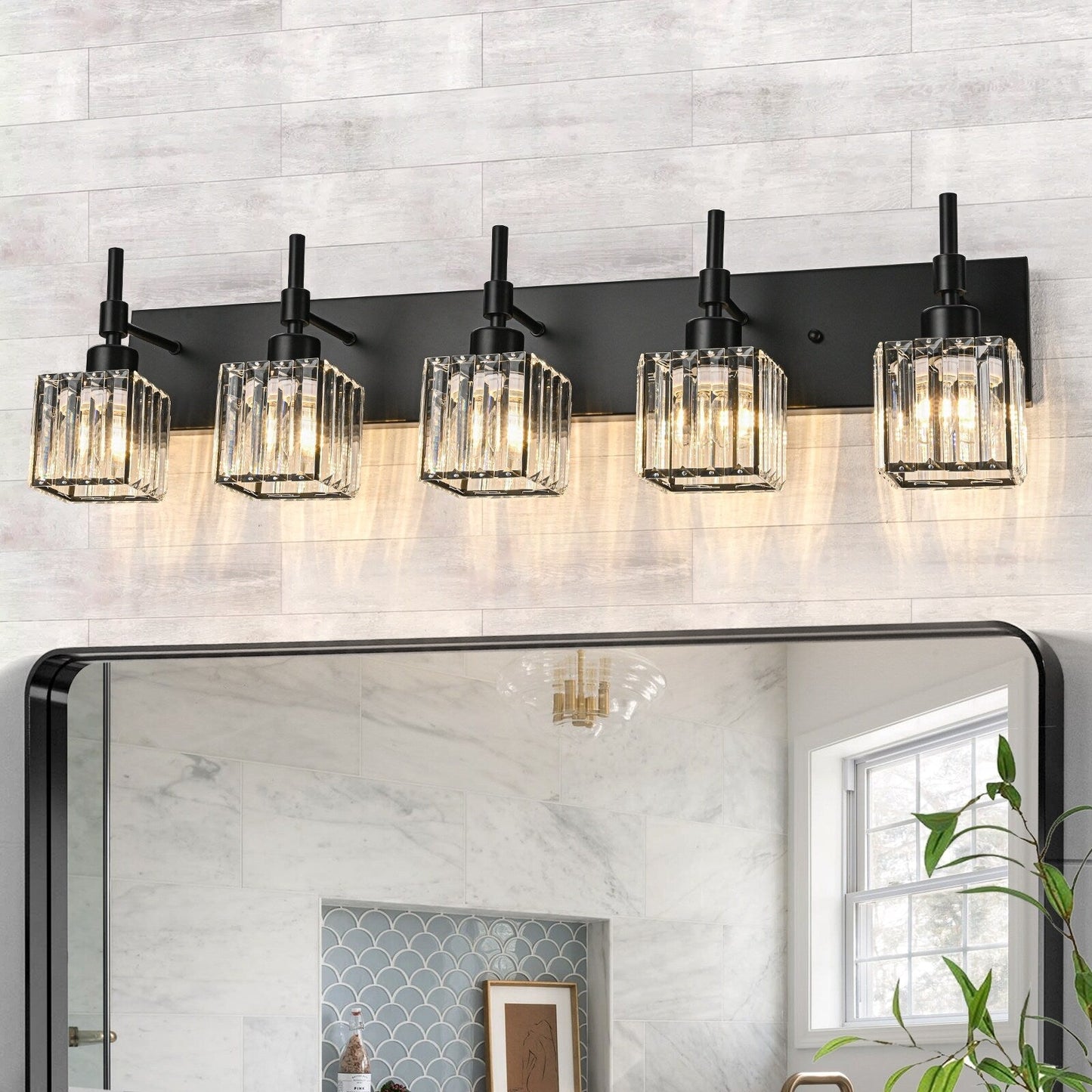 Ora Lustre de salle de bain moderne à cristaux, à intensité variable, pour miroir, éclairage de vanité glamour