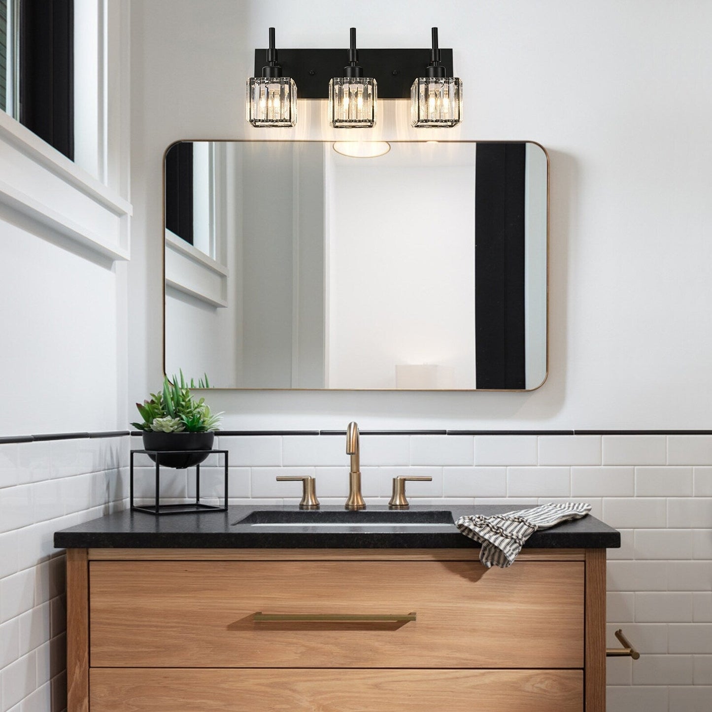 Ora Lustre de salle de bain moderne à cristaux, à intensité variable, pour miroir, éclairage de vanité glamour
