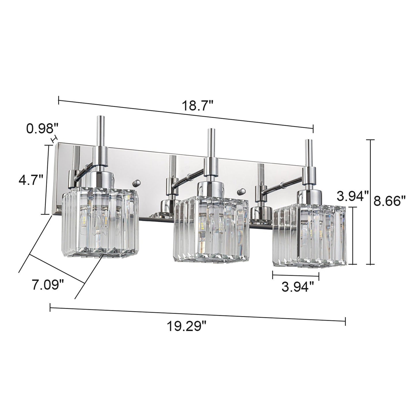 Ora Lustre de salle de bain moderne à cristaux, à intensité variable, pour miroir, éclairage de vanité glamour