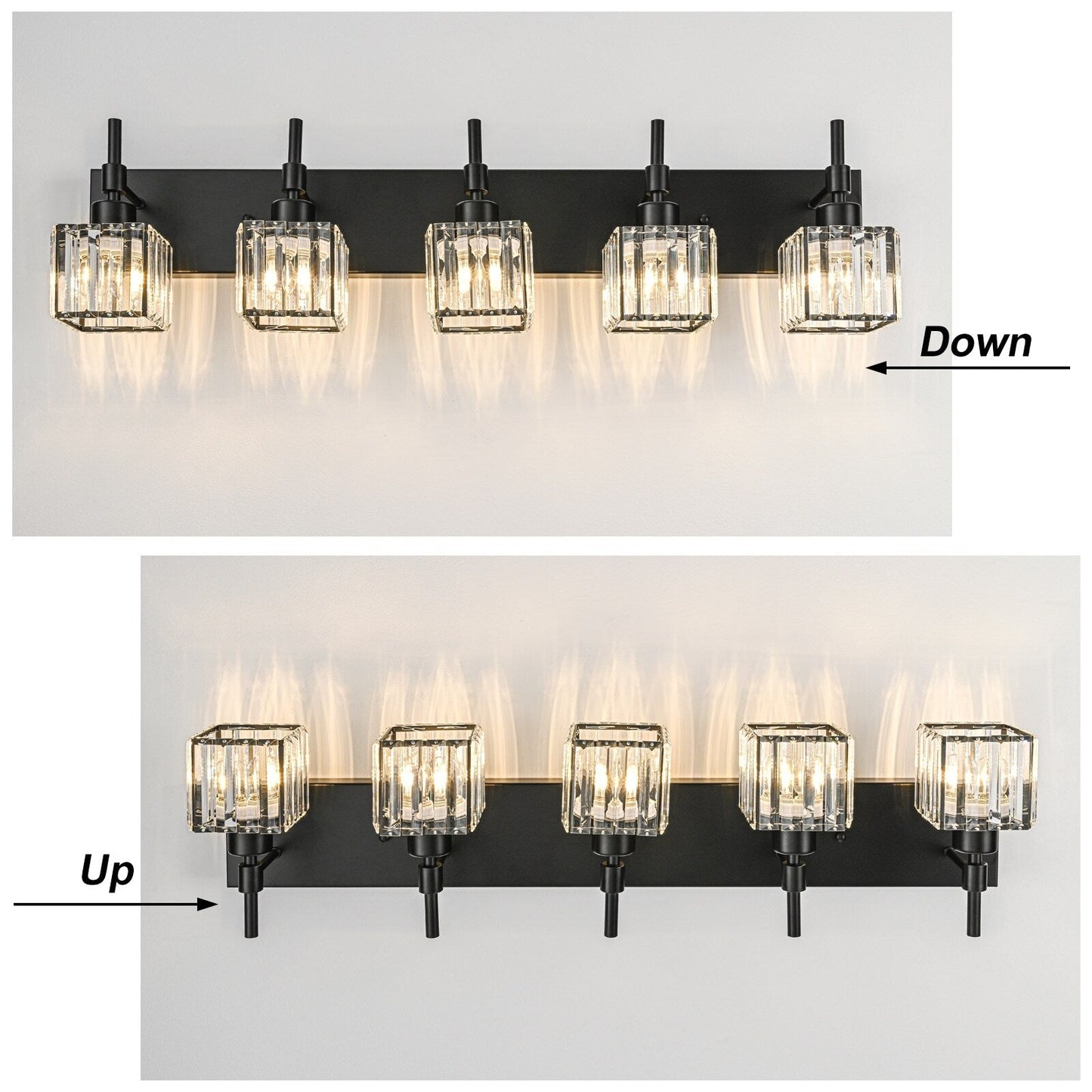 Ora Lustre de salle de bain moderne à cristaux, à intensité variable, pour miroir, éclairage de vanité glamour